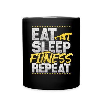 Fitness Eat Sleep Repeat Sport Hobby Fitness - Full Colour Mug - black - Front