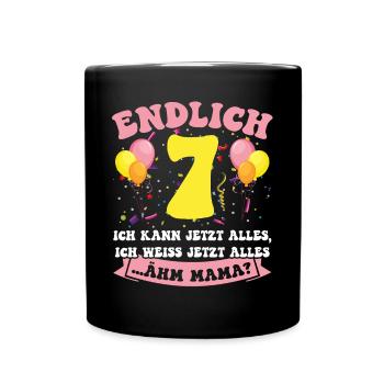 Endlich 7 - Ich kann jetzt alles - 7. Geburtstag - Tasse einfarbig - Schwarz - Vorne
