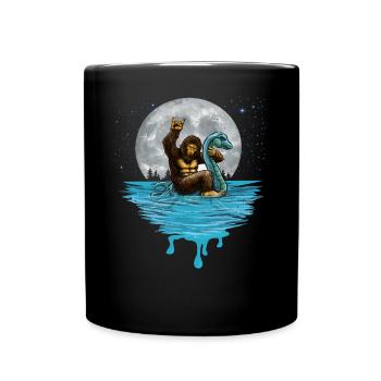 Sasquatch Rides Loch Ness Monster Nessie Bigfoot - Full Colour Mug - black - Front