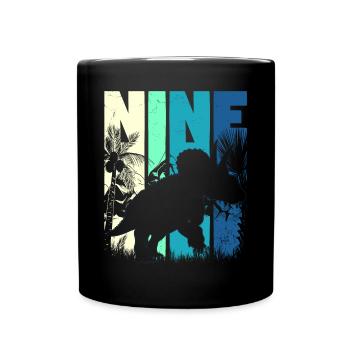 Triceratops 9 Years Old Boy 9th Birthday Retro - Full Colour Mug - black - Front
