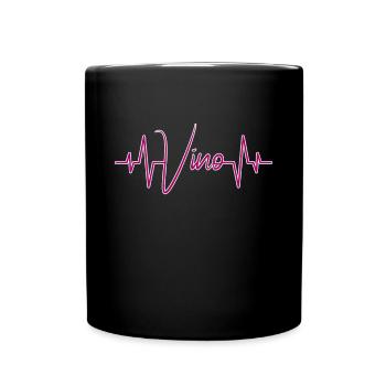 Wein Vino Herzschlag - Tasse einfarbig - Schwarz - Vorne