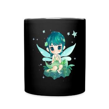 Little Fairy Magical Fairytale Creature Glitter - Full Colour Mug - black - Front