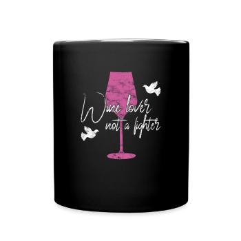 Wein Frieden Spruch - Tasse einfarbig - Schwarz - Vorne