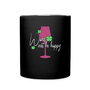 Wein Glück Spruch - Tasse einfarbig - Schwarz - Vorne