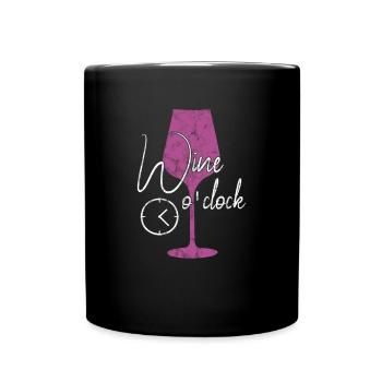 Wein Uhrzeit lustiger Spruch - Tasse einfarbig - Schwarz - Vorne