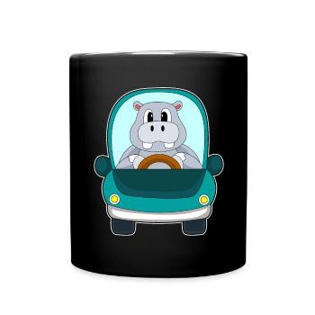 Nilpferd Auto - Tasse einfarbig - Schwarz - Vorne