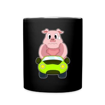 Schwein Auto - Tasse einfarbig - Schwarz - Vorne