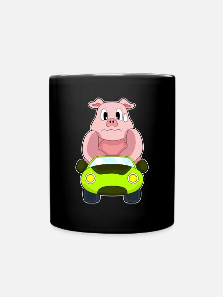 Schwein Auto - Tasse einfarbig - Schwarz