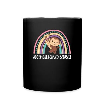 Schulkind 2023 Einschulung Affe Schule - Tasse einfarbig - Schwarz - Vorne