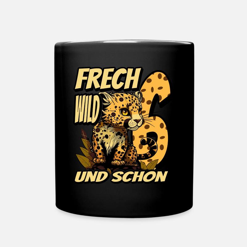 6. Kindergeburtstags Party Leopard Wild und Frech - Tasse einfarbig - Schwarz