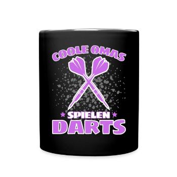 COOLE OMAS SPIELEN DARTS! Dart Dartspieler Oma - Tasse einfarbig - Schwarz - Vorne
