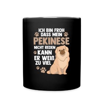 Pekinese weiß zu viel Peking-Palasthund - Tasse einfarbig - Schwarz - Vorne