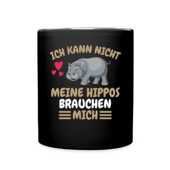 Tierliebhaber Hippo Lustiges Geschenk Nilpferd - Tasse einfarbig - Schwarz - Vorne