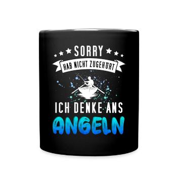 Lustiges Angler Design - Funny Fischer Motiv - Tasse einfarbig - Schwarz - Vorne