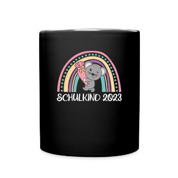 Schulkind 2023 Einschulung Maus Schule - Tasse einfarbig - Schwarz - Vorne