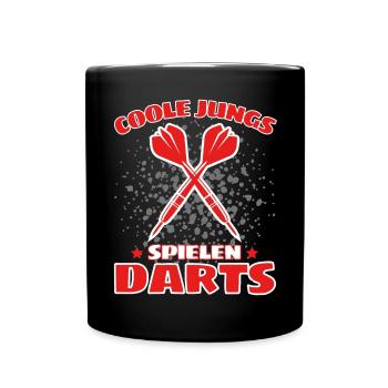 COOLE JUNGS SPIELEN DARTS! Dart Dartspieler Darts - Tasse einfarbig - Schwarz - Vorne