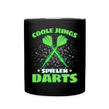 COOLE JUNGS SPIELEN DARTS! Dart Dartspieler Darts - Tasse einfarbig - Schwarz - Vorne