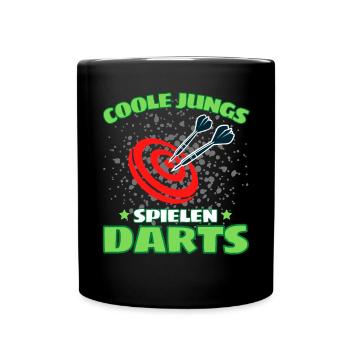 COOLE JUNGS SPIELEN DARTS! Dart Dartspieler Darts - Tasse einfarbig - Schwarz - Vorne