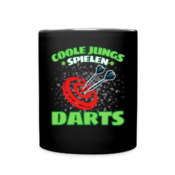 COOLE JUNGS SPIELEN DARTS! Dart Dartspieler Darts - Tasse einfarbig - Schwarz - Vorne