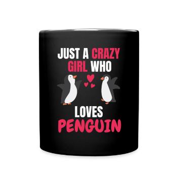 Crazy Girl Antarctica Animal Gift Penguin - Full Colour Mug - black - Front