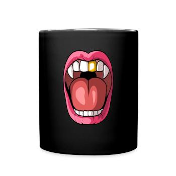 Lustiges Dracula Vampir Zähne - Tasse einfarbig - Schwarz - Vorne