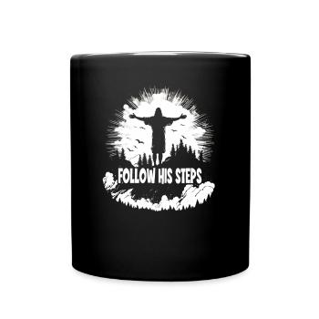 Christliche Zitate Designs Follow His Steps - Tasse einfarbig - Schwarz - Vorne