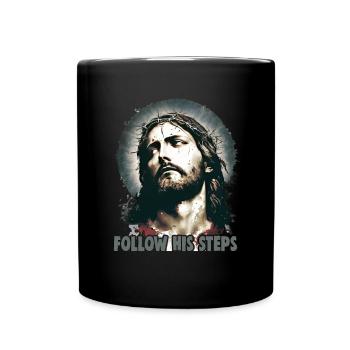 Christliche Zitate Designs Follow His Steps - Tasse einfarbig - Schwarz - Vorne