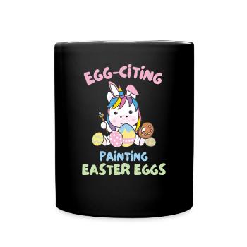 süße Einhörner zu Ostern mit Ostereiern Einhorn - Tasse einfarbig - Schwarz - Vorne