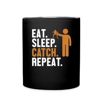 Eat Sleep Catch Repeat Kaulquappe Laubfrosch - Tasse einfarbig - Schwarz - Vorne