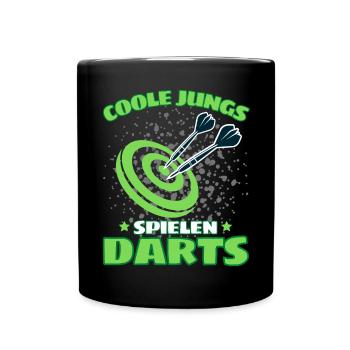 COOLE JUNGS SPIELEN DARTS! Dart Dartspieler Darts - Tasse einfarbig - Schwarz - Vorne