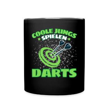 COOLE JUNGS SPIELEN DARTS! Dart Dartspieler Darts - Tasse einfarbig - Schwarz - Vorne