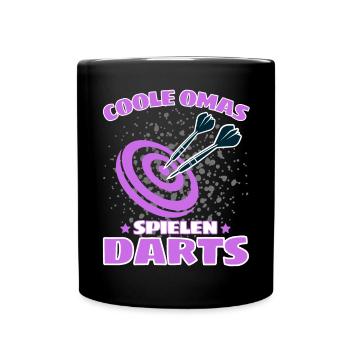 COOLE OMAS SPIELEN DARTS! Dart Dartspieler Oma - Tasse einfarbig - Schwarz - Vorne