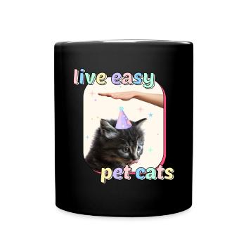 Cat Memes - Live Easy Pet Cats - Full Colour Mug - black - Front