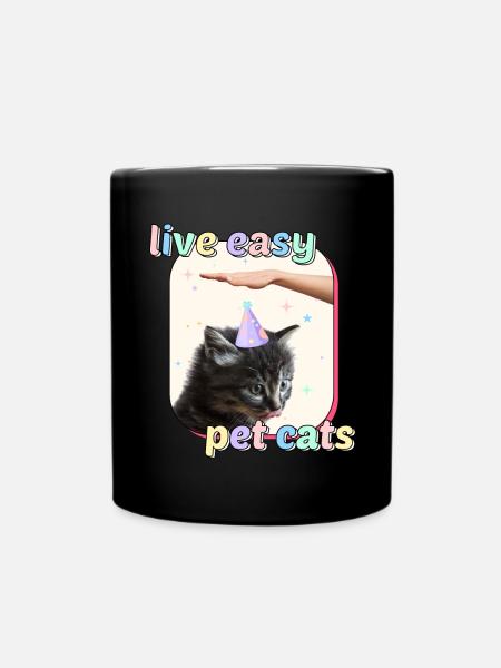 Cat Memes - Live Easy Pet Cats - Mug uni - noir