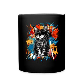 Coole Katze Mit Sonnenbrille - Tasse einfarbig - Schwarz - Vorne
