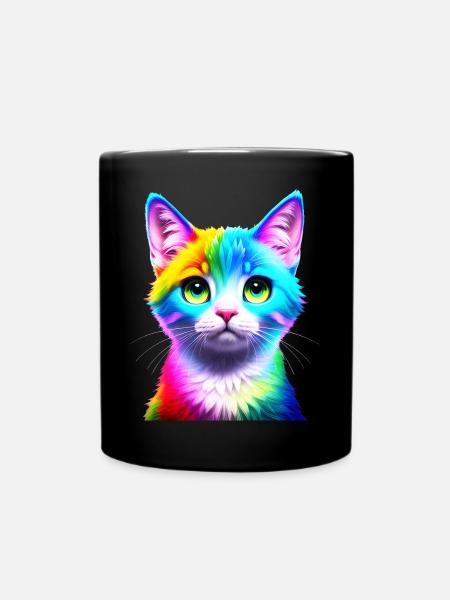 Regenbogenkatze Neonkunst - Tasse einfarbig - Schwarz
