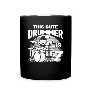 Birthday Drummer Boy - This Cute Drummer Is 7 Year - Tasse einfarbig - Schwarz - Vorne