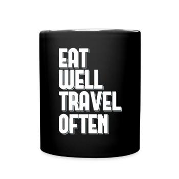 Bien manger Voyager souvent Touriste Voyageur du Monde - Mug uni - noir - Devant