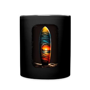 Surfing Sunset buntes Surfboard Surfbrett Surfer - Tasse einfarbig - Schwarz - Vorne