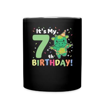 Drache zum 7. Geburtstag Kinder sieben Jahre alt - Tasse einfarbig - Schwarz - Vorne