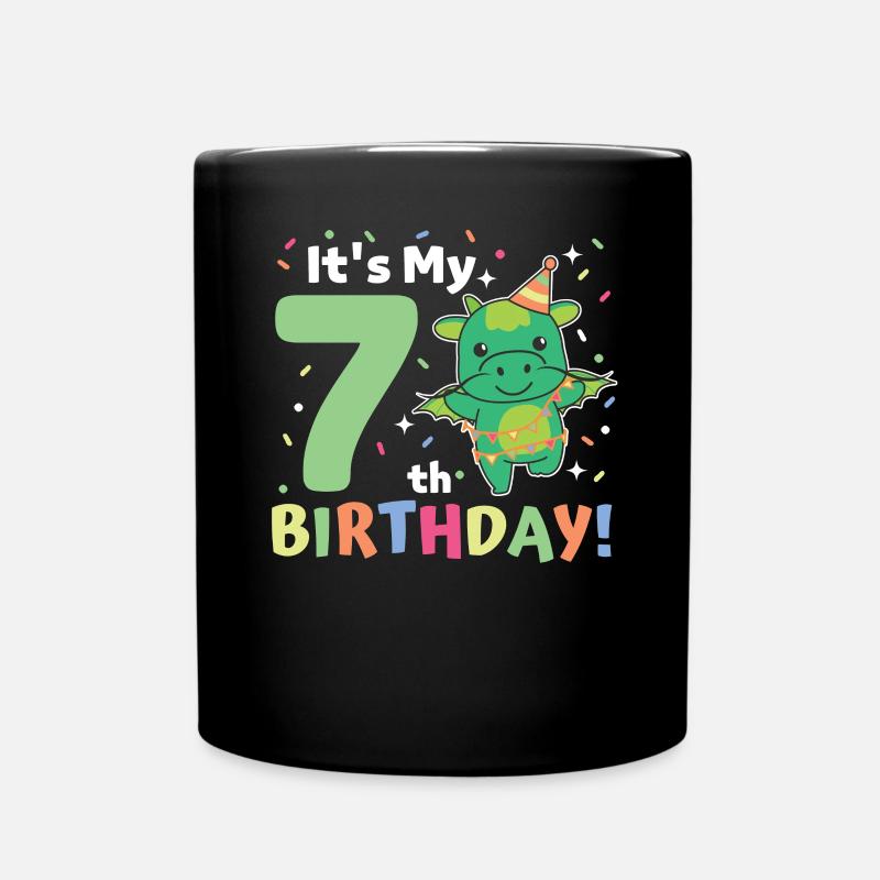 Drache zum 7. Geburtstag Kinder sieben Jahre alt - Tasse einfarbig - Schwarz