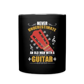 Never Underestimate An Old Man With A Guitar - Full Colour Mug - black - Front