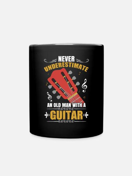 Never Underestimate An Old Man With A Guitar - Full Colour Mug - black