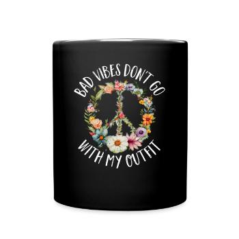 Hippie Peace Zeichen Frieden Blumen Blumenkind - Tasse einfarbig - Schwarz - Vorne
