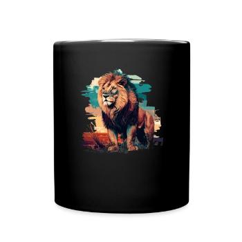 Löwe - Tasse einfarbig - Schwarz - Vorne