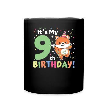 Fuchs zum 9. Geburtstag Kinder neun Jahre alt - Tasse einfarbig - Schwarz - Vorne