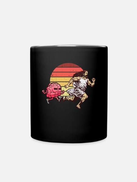 Jesus is chased by brain - Atheist Atheism - Full Colour Mug - black