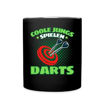 COOLE JUNGS SPIELEN DARTS! Dart Dartspieler Darts - Tasse einfarbig - Schwarz - Vorne