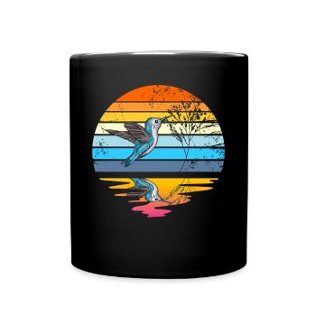 Hummingbird Retro Sunset Vogelbeobachter Hummingbi - Tasse einfarbig - Schwarz - Vorne