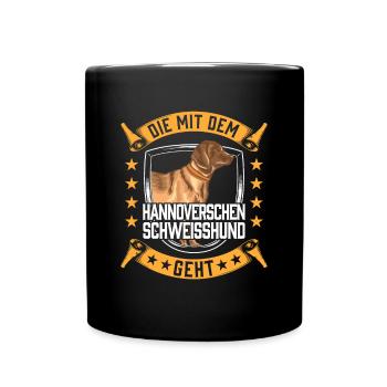 Die mit dem Hannoverscher Schweißhund geht - Tasse einfarbig - Schwarz - Vorne